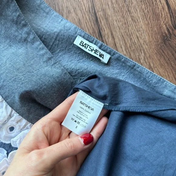 NWOT Batsheva Shirley Broderie Anglaise Cotton Eyelet Lace Chambray Peplum Skirt - Picture 9 of 17